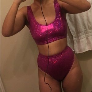 Two piece holographic rave outfit